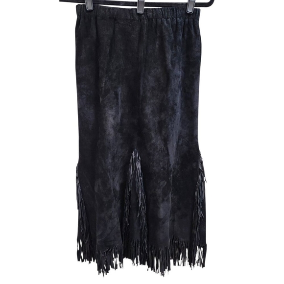 Black Suede Fringe Midi Skirt Boho Western Style – Size XS - Picture 2 of 8